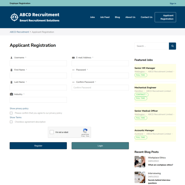 Applicant Registration Page