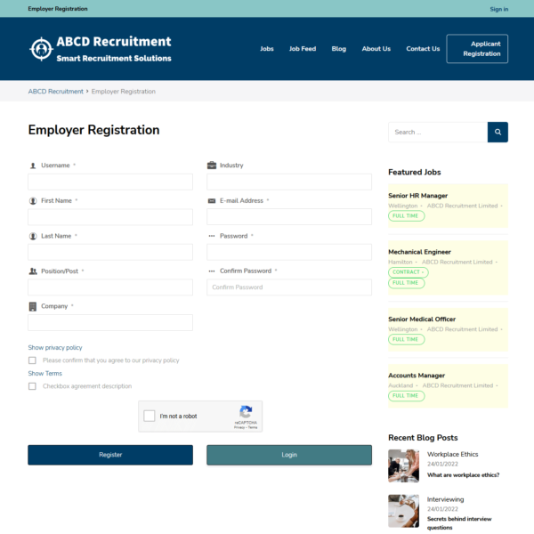 Employer Registration Page