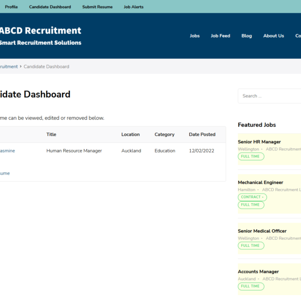 Candidate Dashboard Page