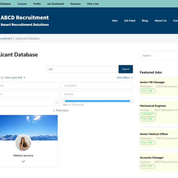 Applicant Database Page